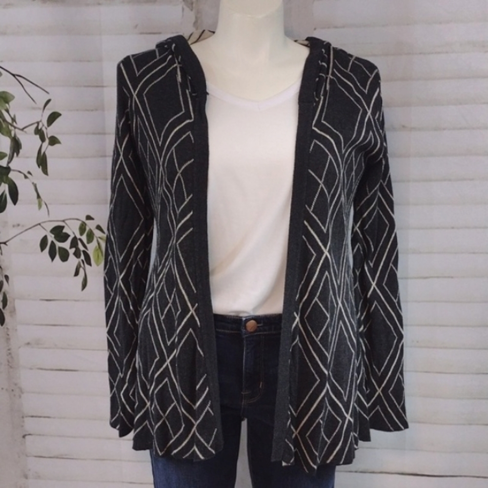 Belldini Slate Gray and Cream Hooded Cardigan, Size L